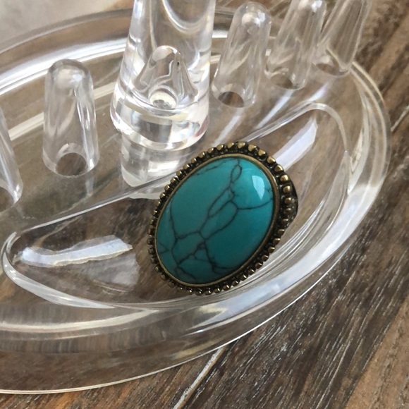 Oversized Turquoise Statement Ring Cocktail Country Southern Cowgirl Style Ring - Picture 9 of 12